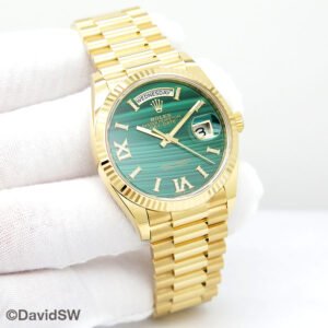 Rolex 128238 Day Date 18K Yellow Gold with Malachite Diamond Roman Dial