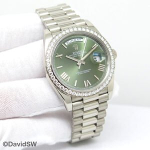 Rolex 228349RBR Day Date 40 18K White Gold with Olive Dial and Diamond Bezel