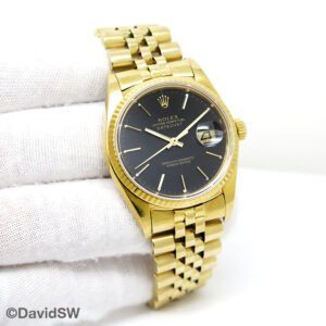 Rolex 16018 Datejust 18K Yellow Gold with Black Dial on Jubilee