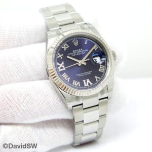 Rolex 126234 Datejust with Aubergine Roman Diamond ??VI?? and ??IX?? Dial on Oyster (New Old Stock)
