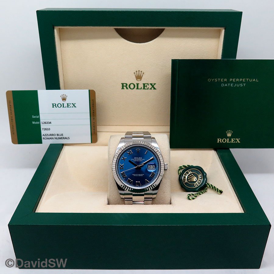Rolex 126334 Datejust 41 with Azzurro Blue Roman Dial on Oyster (New Old Stock) - Image 2