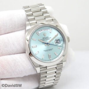 Rolex 228206 Day Date 40 Platinum with Ice Blue Baguette Diamond Dial