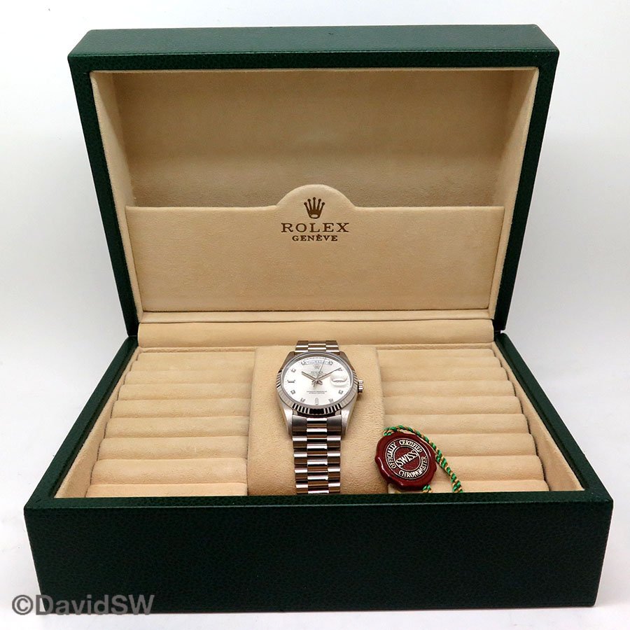 Rolex 18239 Day Date 18K White Gold with Silver Diamond Dial - Image 2