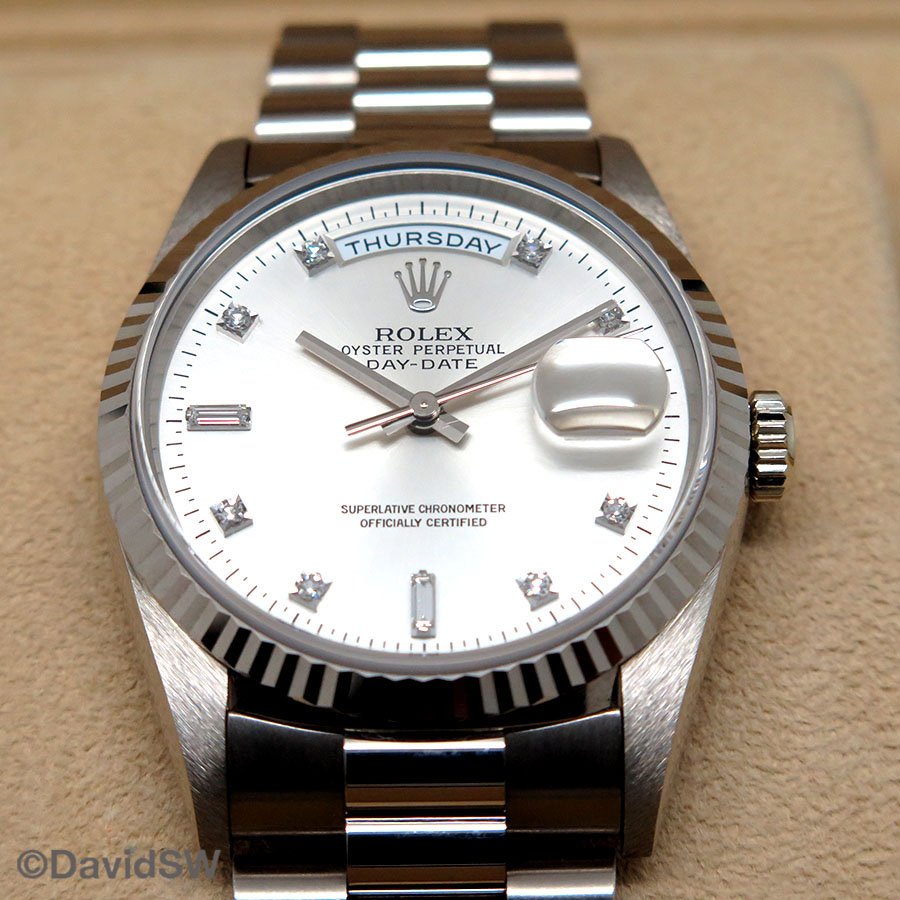 Rolex 18239 Day Date 18K White Gold with Silver Diamond Dial - Image 3