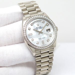 Rolex 128349RBR Day Date 36 with Mother of Pearl Diamond Dial & Diamond Bezel