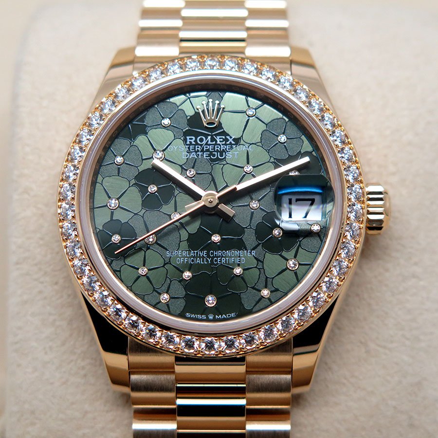 Rolex 278288RBR Datejust 18K Yellow Gold with Olive Floral Diamond Motif Dial - Image 3