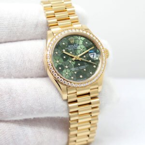 Rolex 278288RBR Datejust 18K Yellow Gold with Olive Floral Diamond Motif Dial