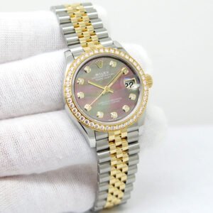 Rolex 278383RBR Datejust 18K/SS with Black Mother of Pearl Diamond Dial & Bezel on Jubilee