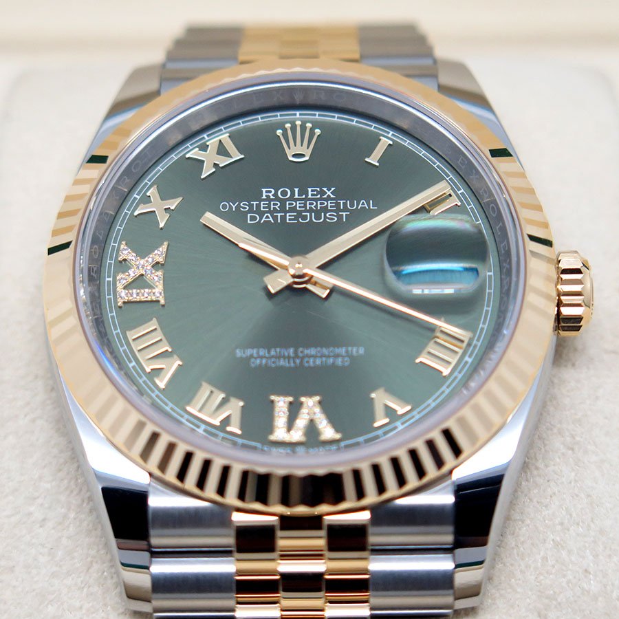 Rolex 126233 Datejust 18K/SS with Olive Green Roman Diamond VI/IX Dial on Jubilee - Image 2