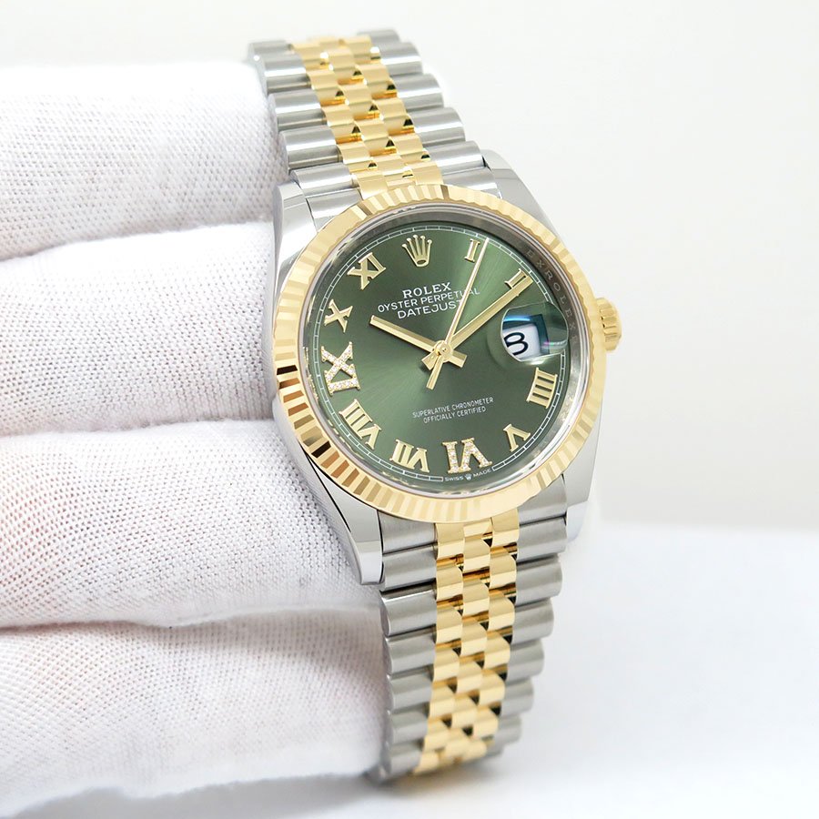 Rolex 126233 Datejust 18K/SS with Olive Green Roman Diamond VI/IX Dial on Jubilee